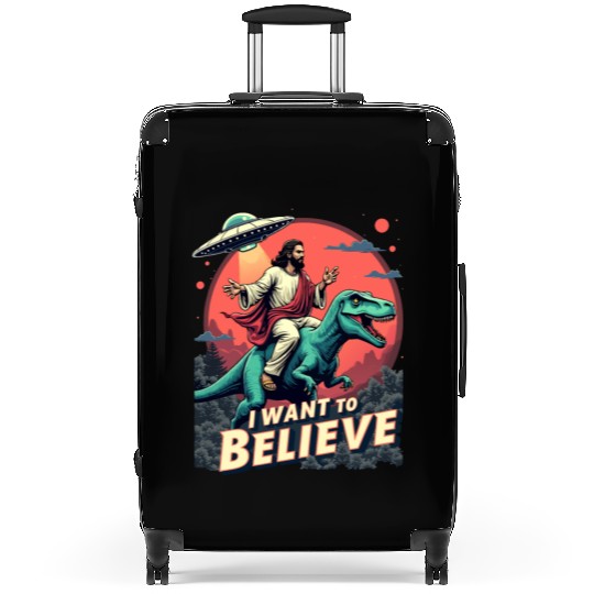 Jesus Riding a Dinosaur with UFO - I Want to Belie Suitcases
