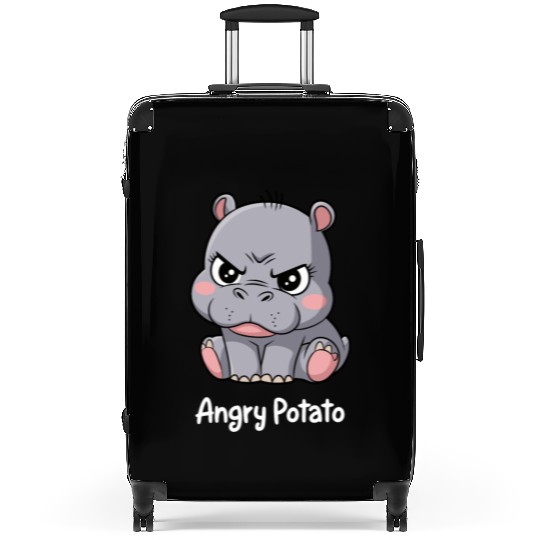 Moo Deng Angry Potato Hippo Cartoon Art Suitcases