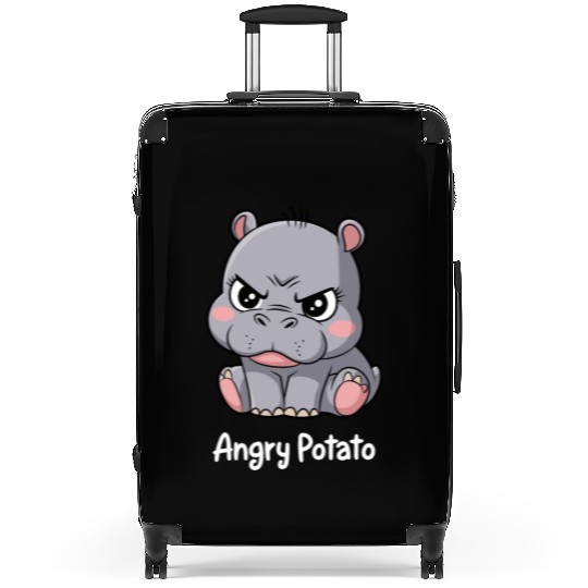 Moo Deng Angry Potato Hippo Cartoon Art Suitcases