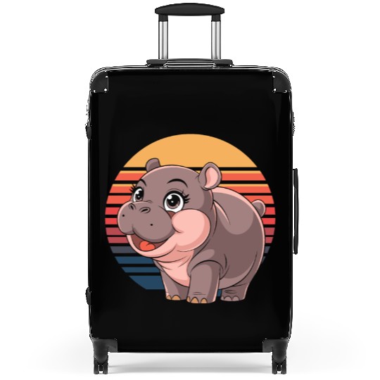 Adorable Moo Deng Hippo Sunset Vibes Suitcases