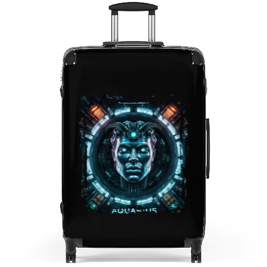 Zodiac sign Aquarius in cyberpunk era Future Suitcases