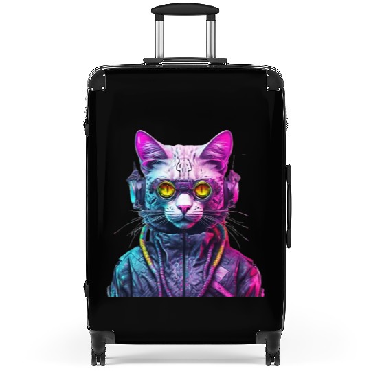 Cyberpunk Cat Warrior Suitcases
