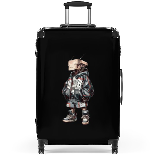 futuristic robot with a streetwear-inspired Suitcases