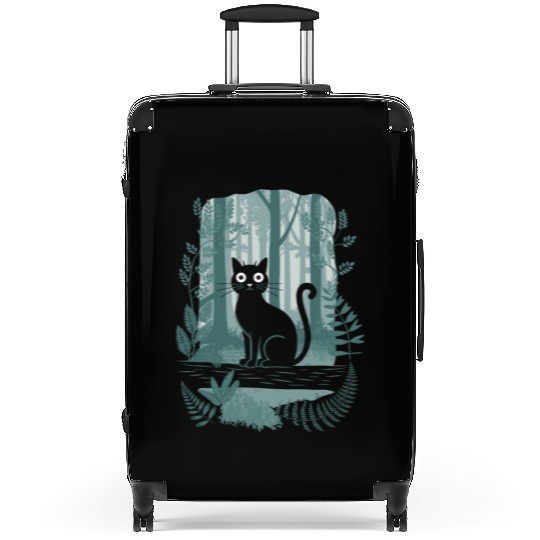 Cottagecore Black Cat In enchanting Forest Suitcases