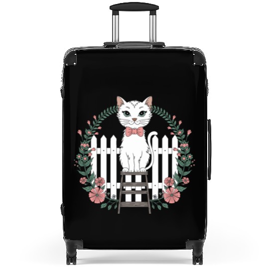 Cottagecore Cat with Floral Wreath Charm Suitcases