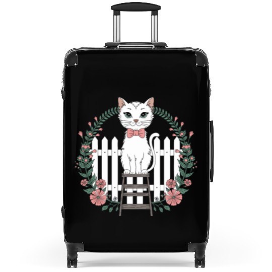Cottagecore Cat with Floral Wreath Charm Suitcases
