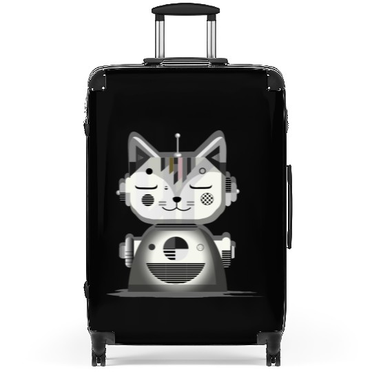 Geometric Robot Cat - Creative Illustration Suitcases