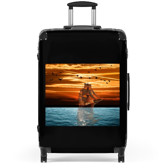 Pirate ship on sea Suitcases