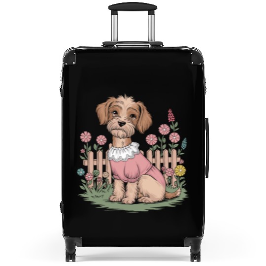 Cottagecore Cozy Dog in Floral Garden Suitcases