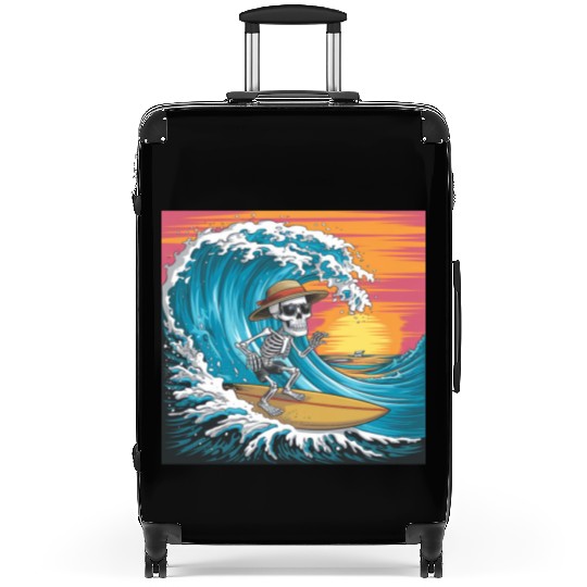 Surfing Skeleton Vibes Surfing Lifestyle Retro Suitcases
