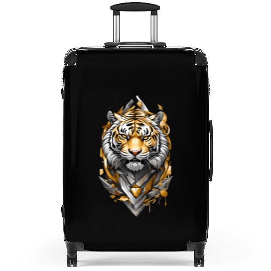 Majestic Tiger Emblem: Gold and Silver Art Suitcases
