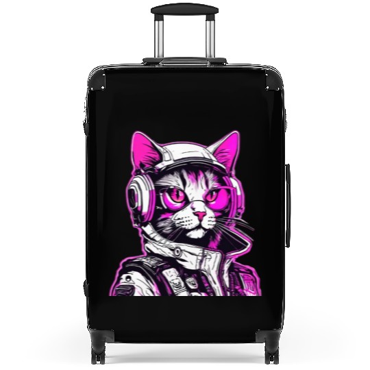 Punk Cat with Futuristic Headphones Suitcases