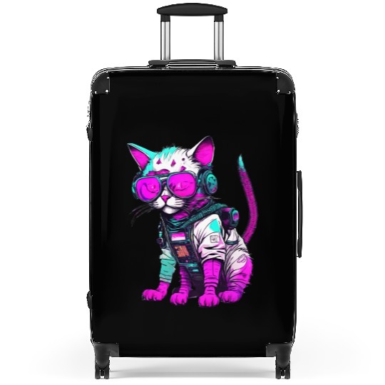 Punk Space Cat with Neon Goggles Suitcases