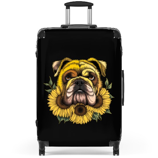 Sunflower Cute Bulldog Dog Flower Gardening Floral Suitcases