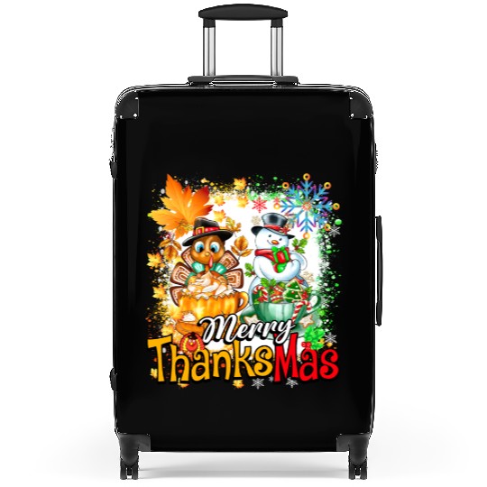 Merry Thanksmas Turkey Snowman Coffee latte cup Suitcases