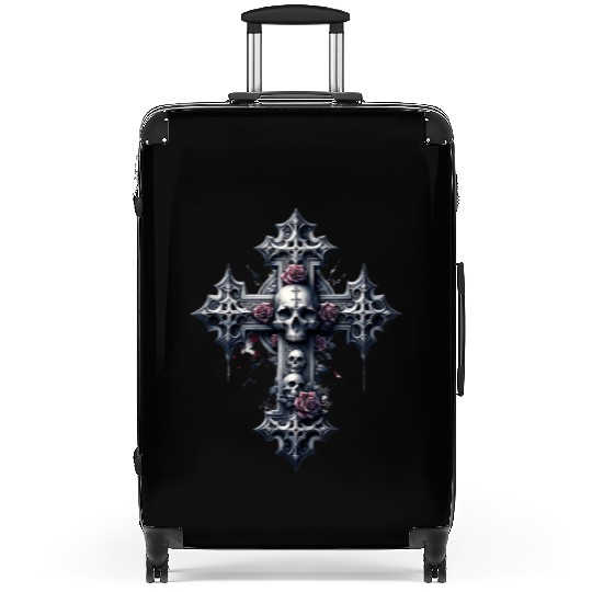 Gothic Cross Collection - Skulls and Red Roses Suitcases