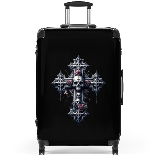 Gothic Cross Collection - Skulls and Red Roses Suitcases