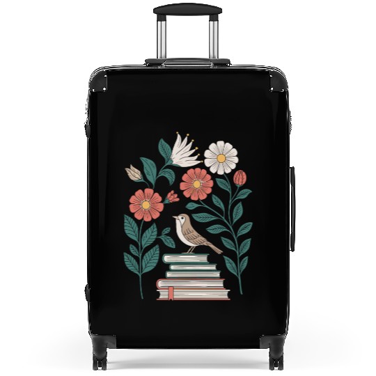 Cottagecore Bird on Books with Flowers Delight Suitcases
