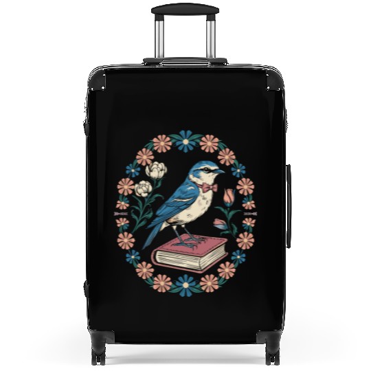Cottagecore Bluebird on Book with Floral Frame Suitcases