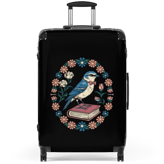 Cottagecore Bluebird on Book with Floral Frame Suitcases