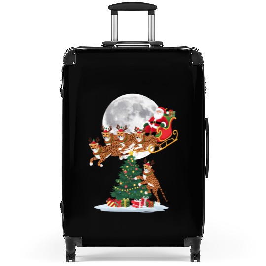 Xmas Tree Lights Funny Santa Riding Cheetah Suitcases