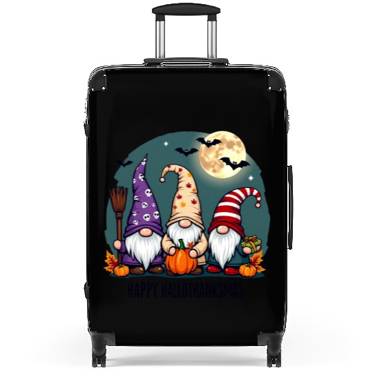 Happy Hallothanksmas Gnomes Celebration with Bats Suitcases