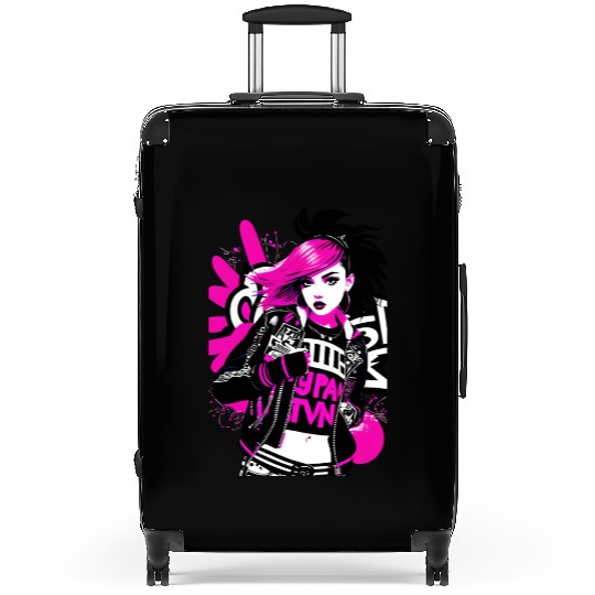 Urban Punk Street Art with Neon Pink Accents Suitcases