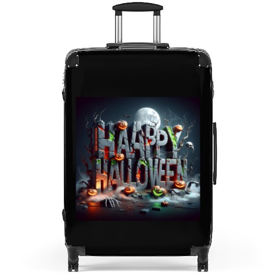 Spooky 3D Happy Halloween Stone Blocks Suitcases