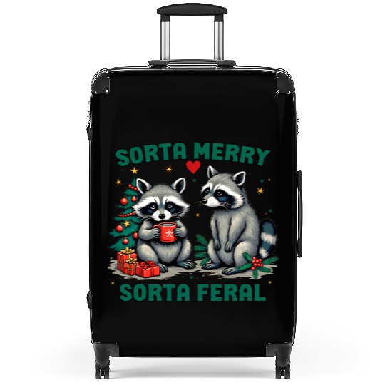 Sorta Merry Sorta Feral Funny Raccoon Christmas Suitcases