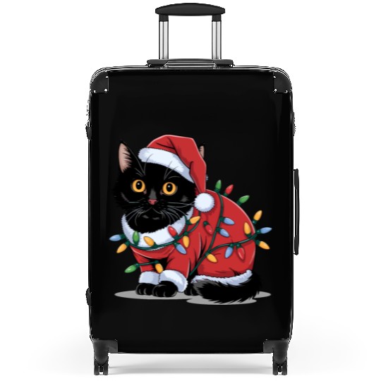 Cute Cat Santa with Christmas Lights Holiday Suitcases