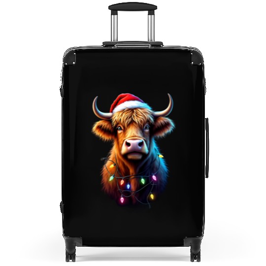 Scottish Highland Cow With Xmas Lights Suitcases