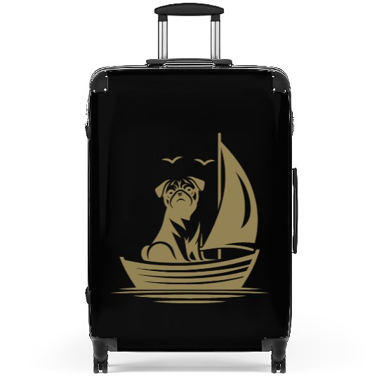 Pug silhouette sailboat minimalist Suitcases