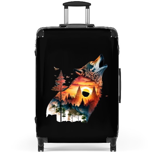 Vintage Wolf Moon Graphic Suitcases – Retro 90s