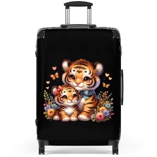 Adorable Tiger Cubs Surrounded by Butterflies and Suitcases