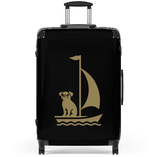 Pug in Boat Silhouette Sailing Minimalist Suitcases