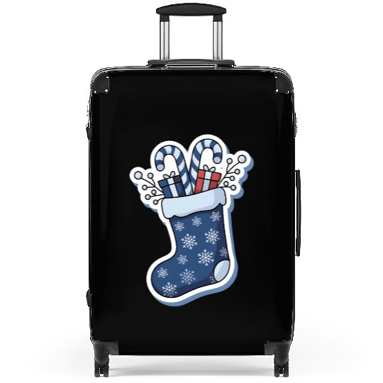 Christmas Stocking Candy Canes Blue And White Suitcases