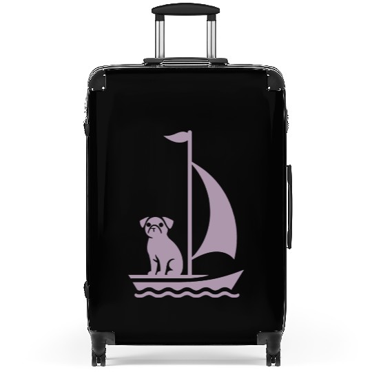 Pug in Boat Silhouette Sailing Minimalist Suitcases