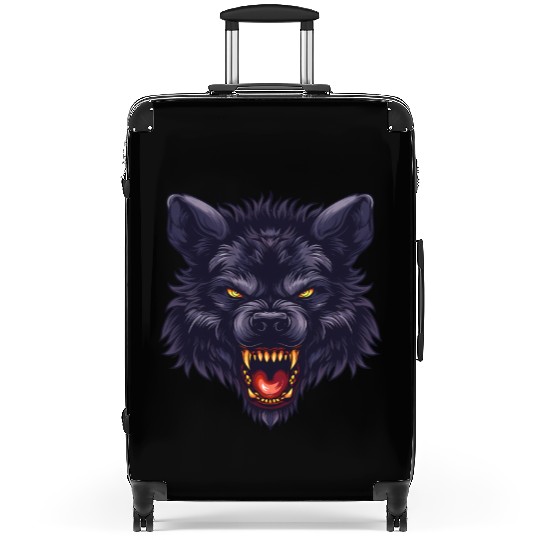 dark wolf face Suitcases