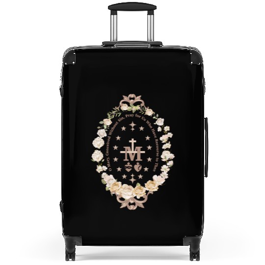 Marian Catholic Virgin Mary Marian Cross Floral Suitcases