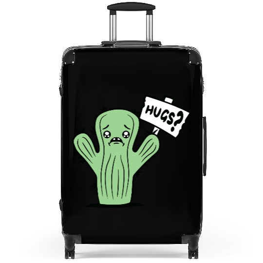 Funny Cactus Sad Face Hugs Sign Lonely Cry Comic Suitcases