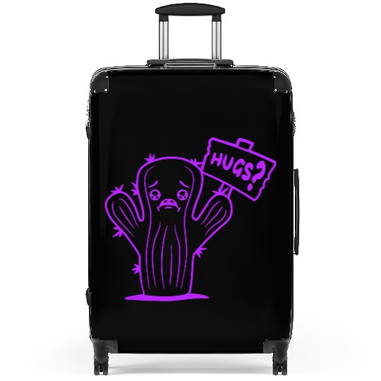 Funny Cactus Sad Face Hugs Sign Lonely Cry Comic Suitcases