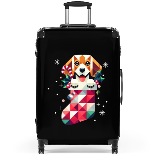 Beagle in a colorful Christmas stocking Suitcases
