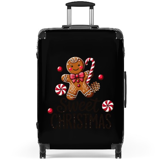 Happy gingerbread man with candy cane Suitcases