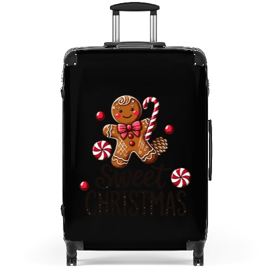 Happy gingerbread man with candy cane Suitcases
