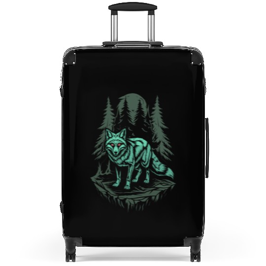Dark Cottagecore Wolf Under Moonlight Suitcases