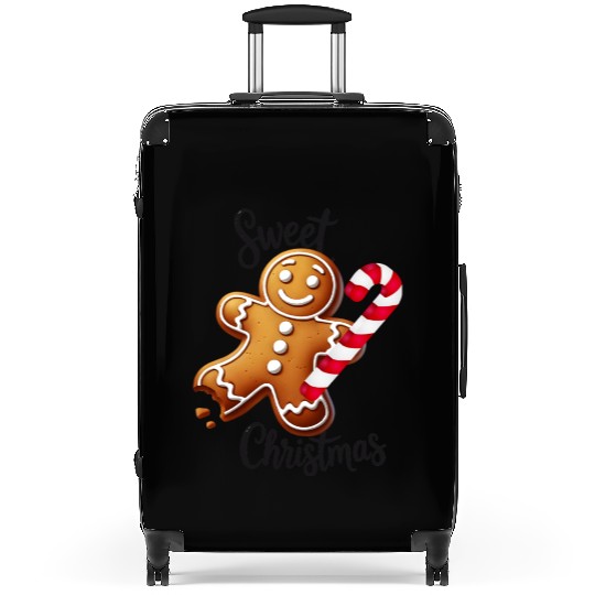 Happy gingerbread man with candy cane Suitcases