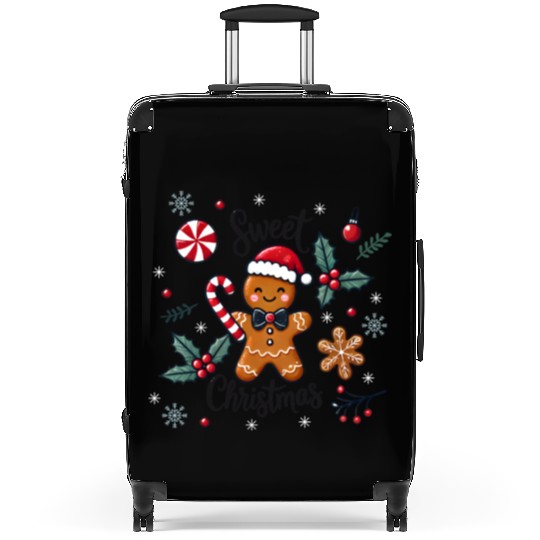 Happy gingerbread man with candy cane Suitcases