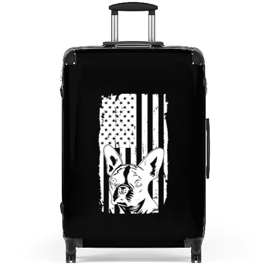 Dog Lover Suitcases, Boston Terrier American Flag D