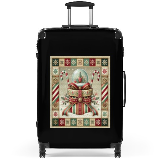 Christmas Snow Globe with Candy Canes and Ribbons Suitcases