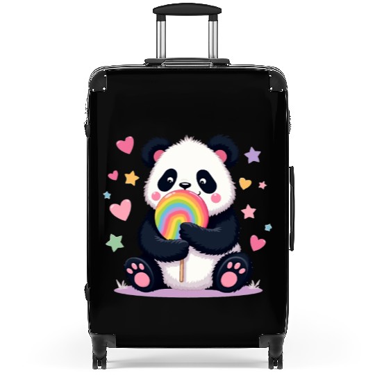 Chubby Panda with Rainbow Lollipop Suitcases